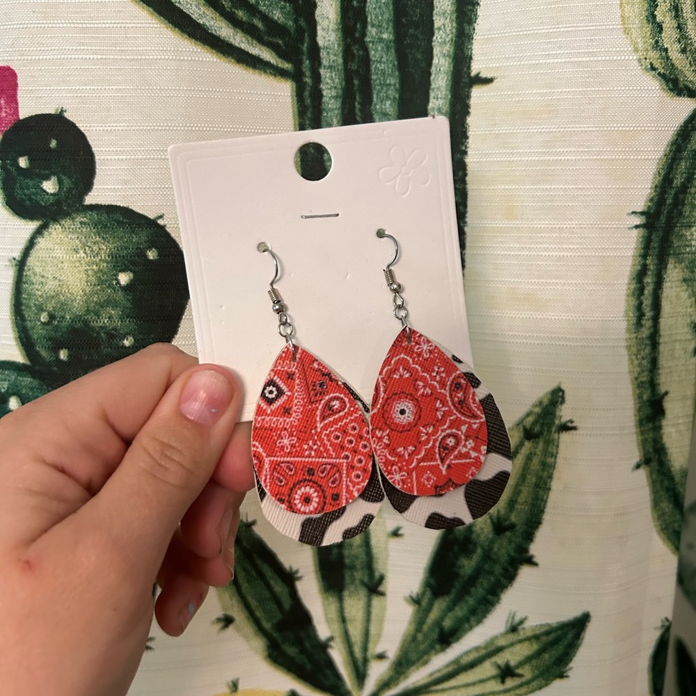 Red Paisley Teardrop Earrings
